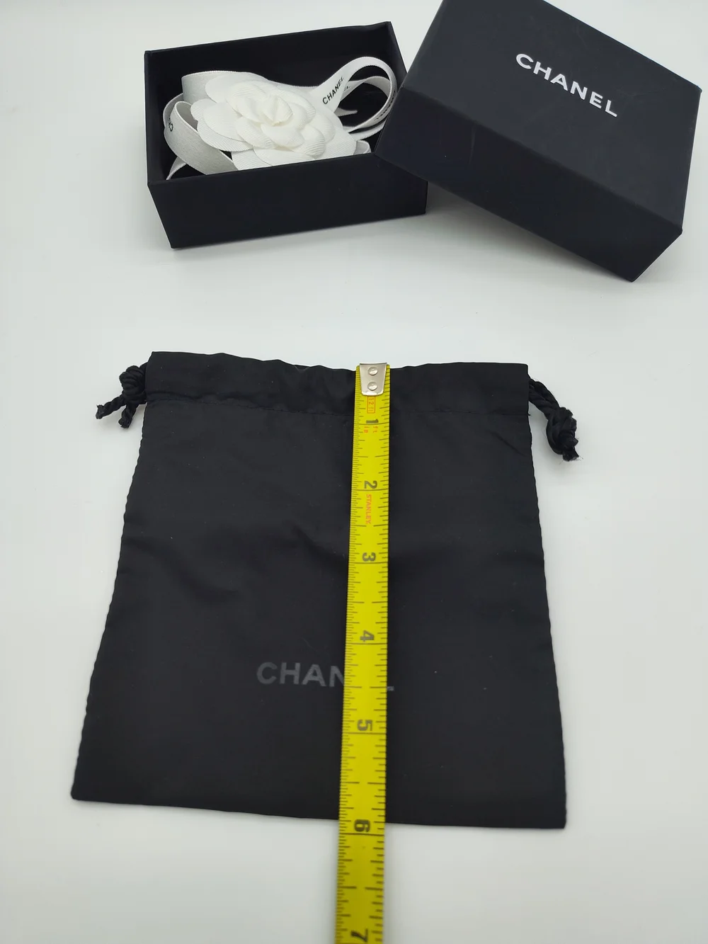 CHANEL Presentation Box Dust Bag Camellia Ribbon Gift Packaging Set Black EUC